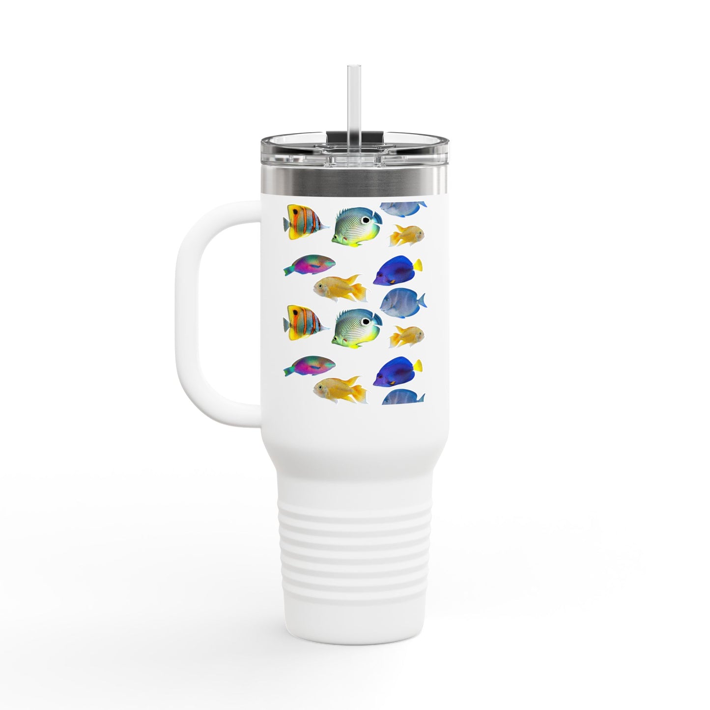 School of Fish/White Insulated Travel Mug - 40oz - Perfect for Outdoor Adventures
