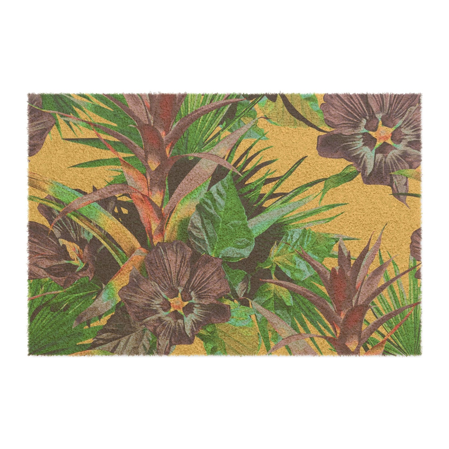 Floral Doormat / Vibrant Coconut Fiber Entrance Mat / Plant-Palooza, yellow