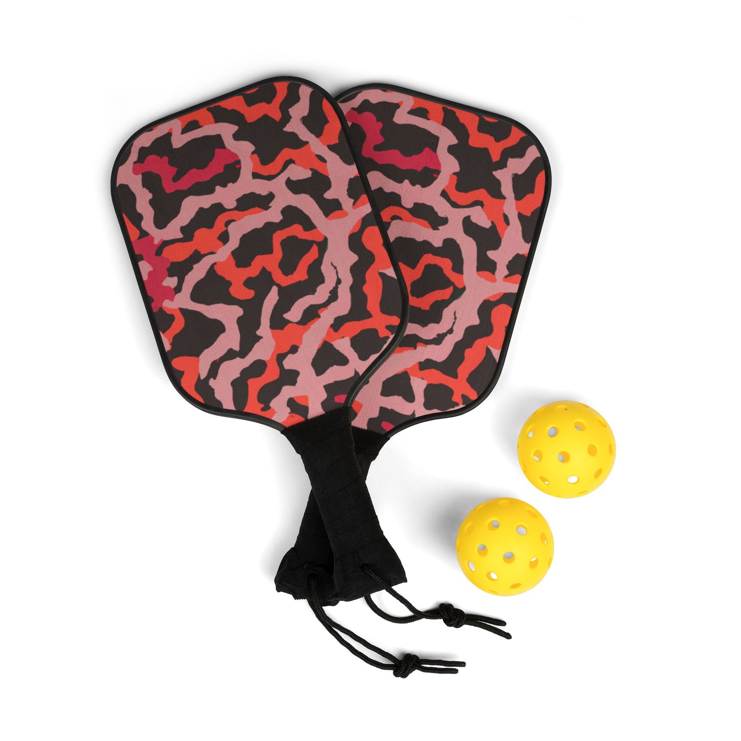 Tropical Pickleball Kit - Coastal Vibe Paddles & Balls Set / Coral Threads, Red