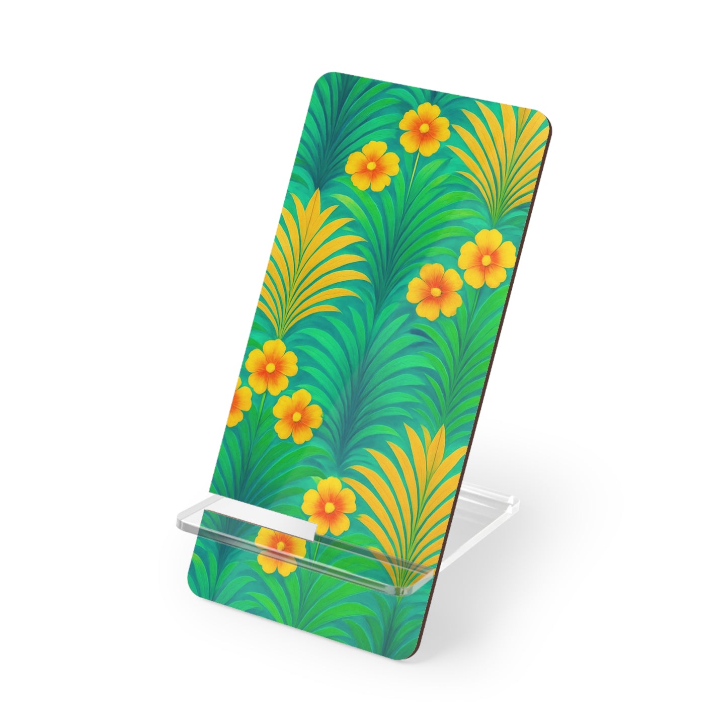 Stylish Smartphone Display Stand with Iconic Artwork - Sunrise Palms/Green