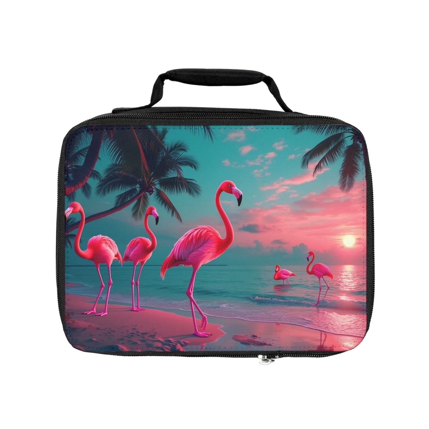 Neon Flamingos at Night Lunch Bag - Eco-Friendly Insulated Tote, Adult and Child Lunchbox / Perfect for Picnics, Beach Outings
