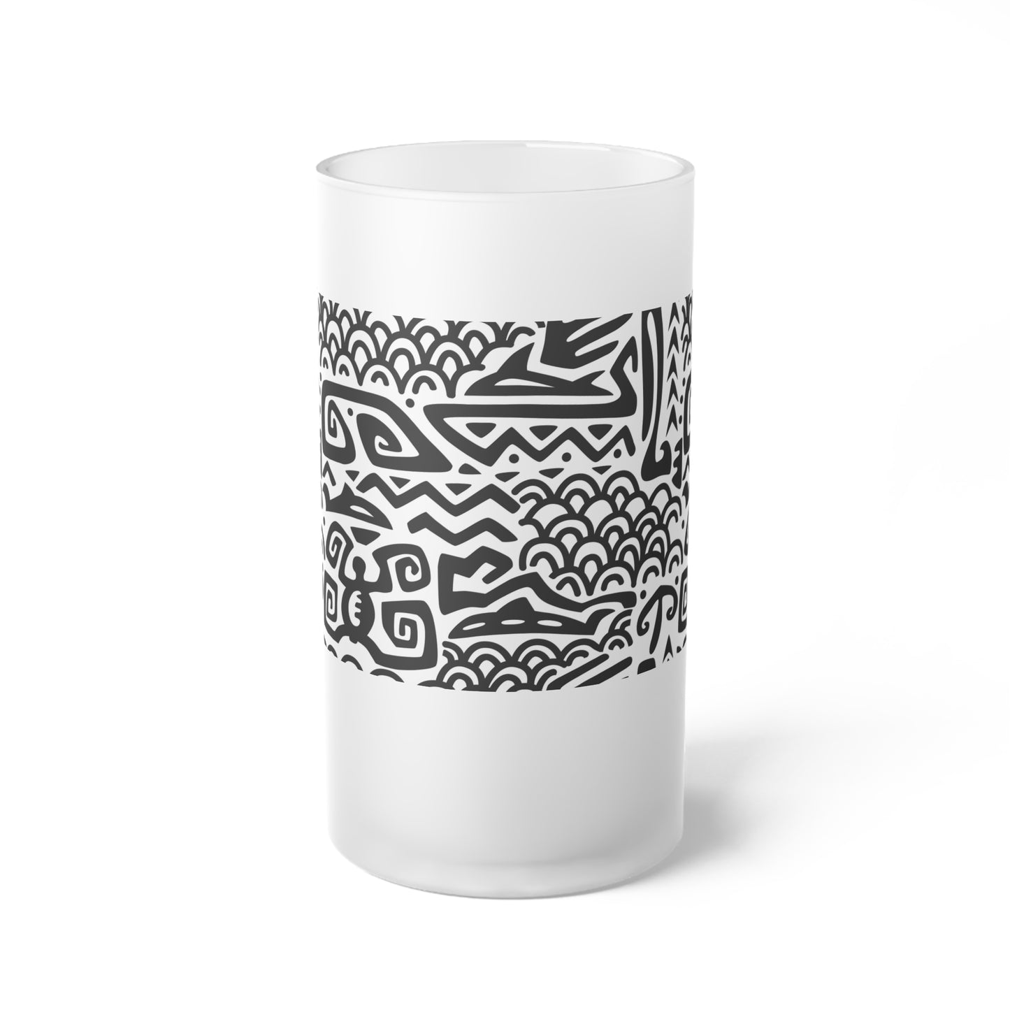 Frosted Glass Beer Mug, Tiki Aztec Black