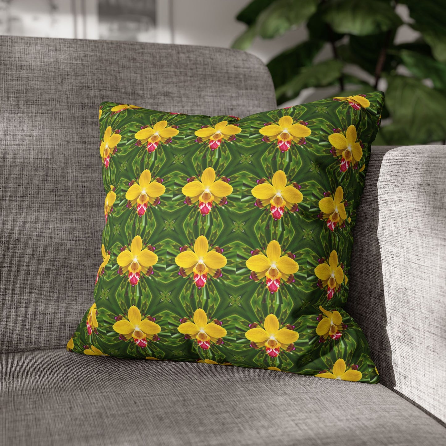 Faux Suede Square Pillowcase - Yellow Orchid Kaleidoscope