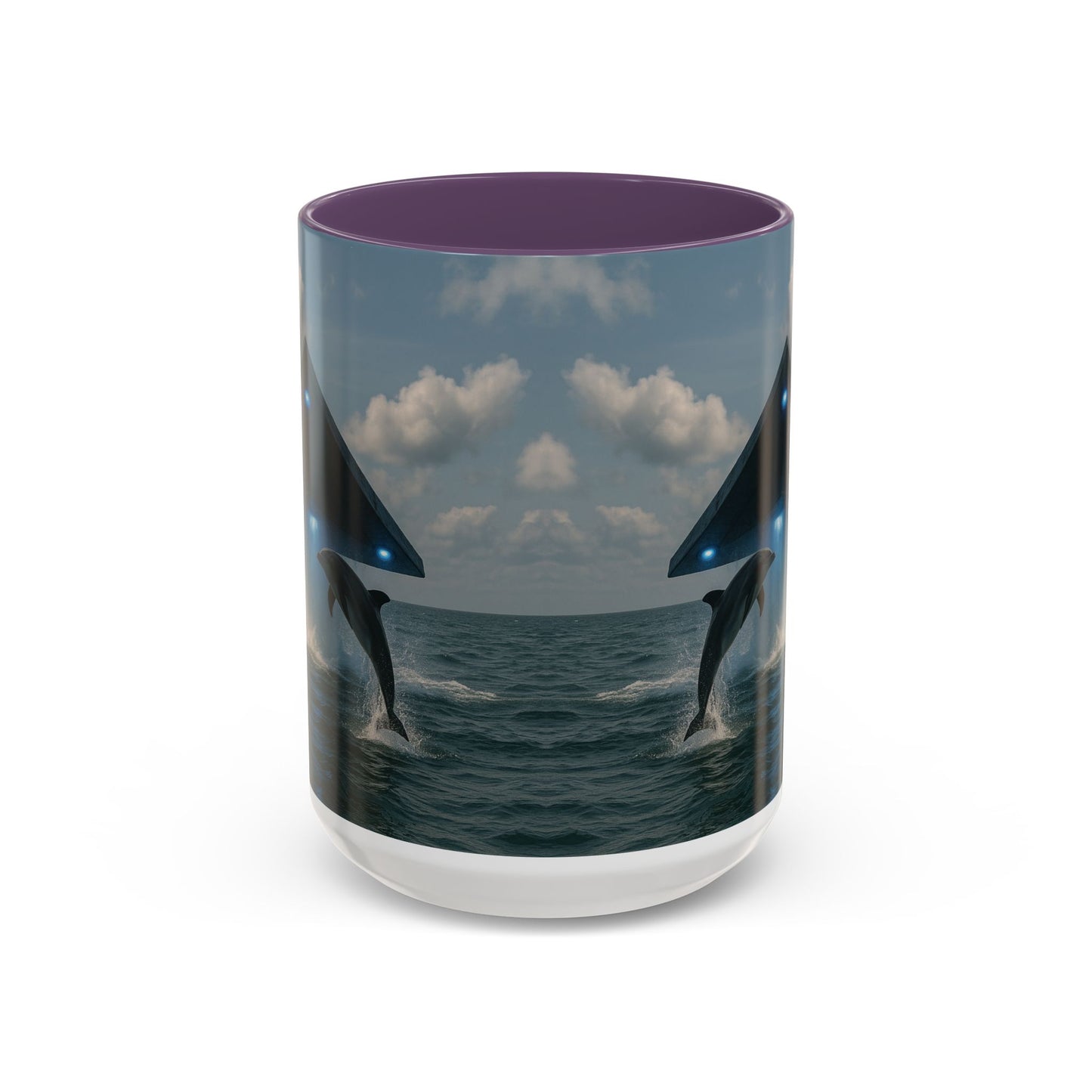 Accent Coffee Mug (11, 15oz), 8 Colors - UFO and Dolphin