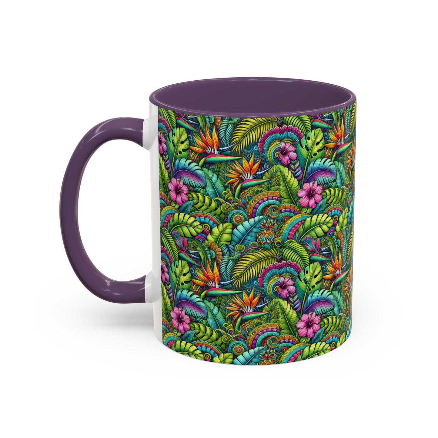 Accent Color Coffee Mug (11, 15oz), Rainforest Blooms, Various Colors