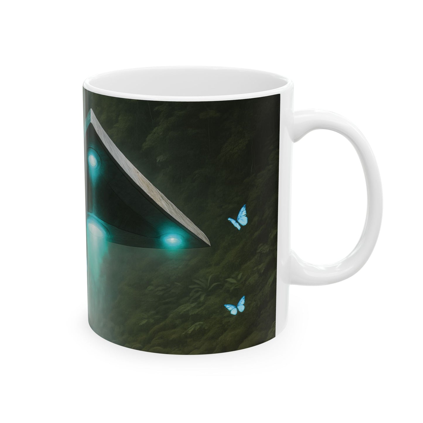 UFO and Waterfall Ceramic Mug - Colorful Coffee Cup for Morning Motivation