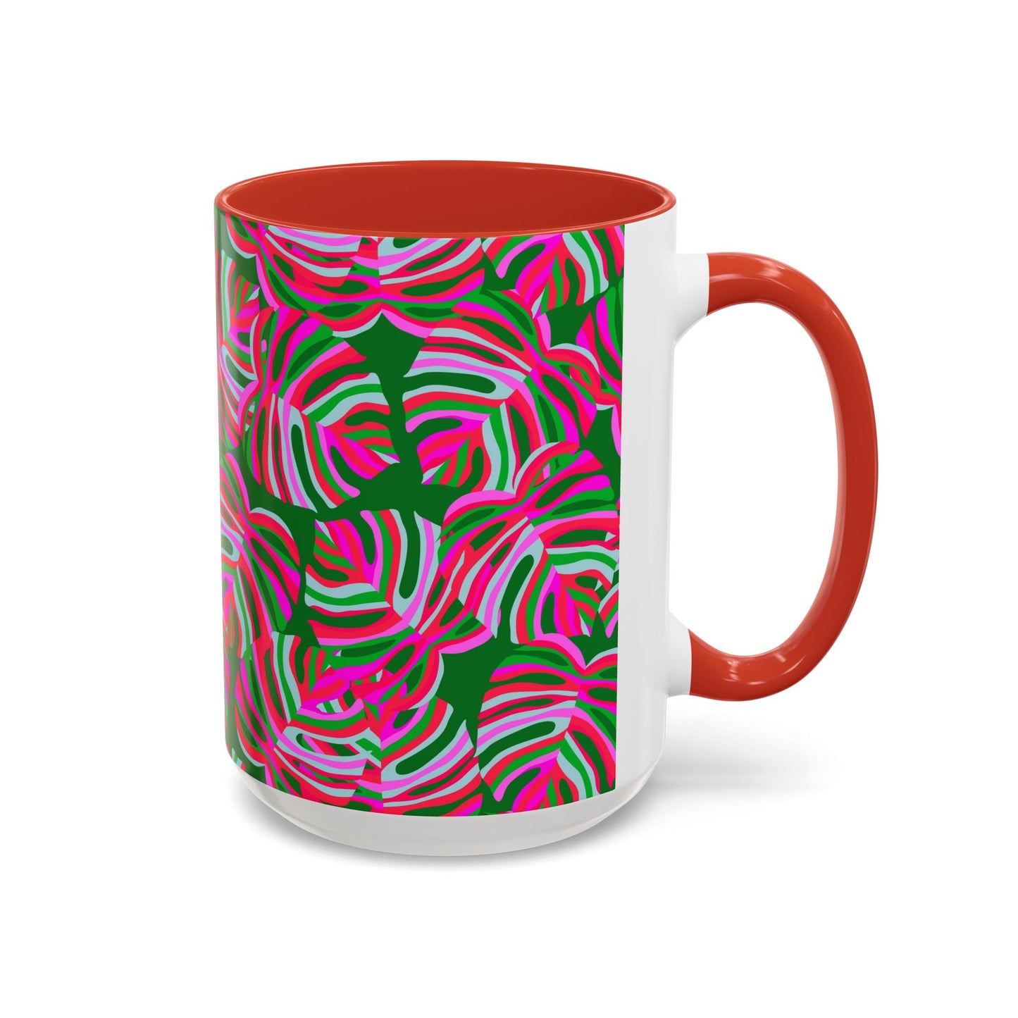 Accent Coffee Mug (11, 15oz), Monstera Pink Pop / Various Colors