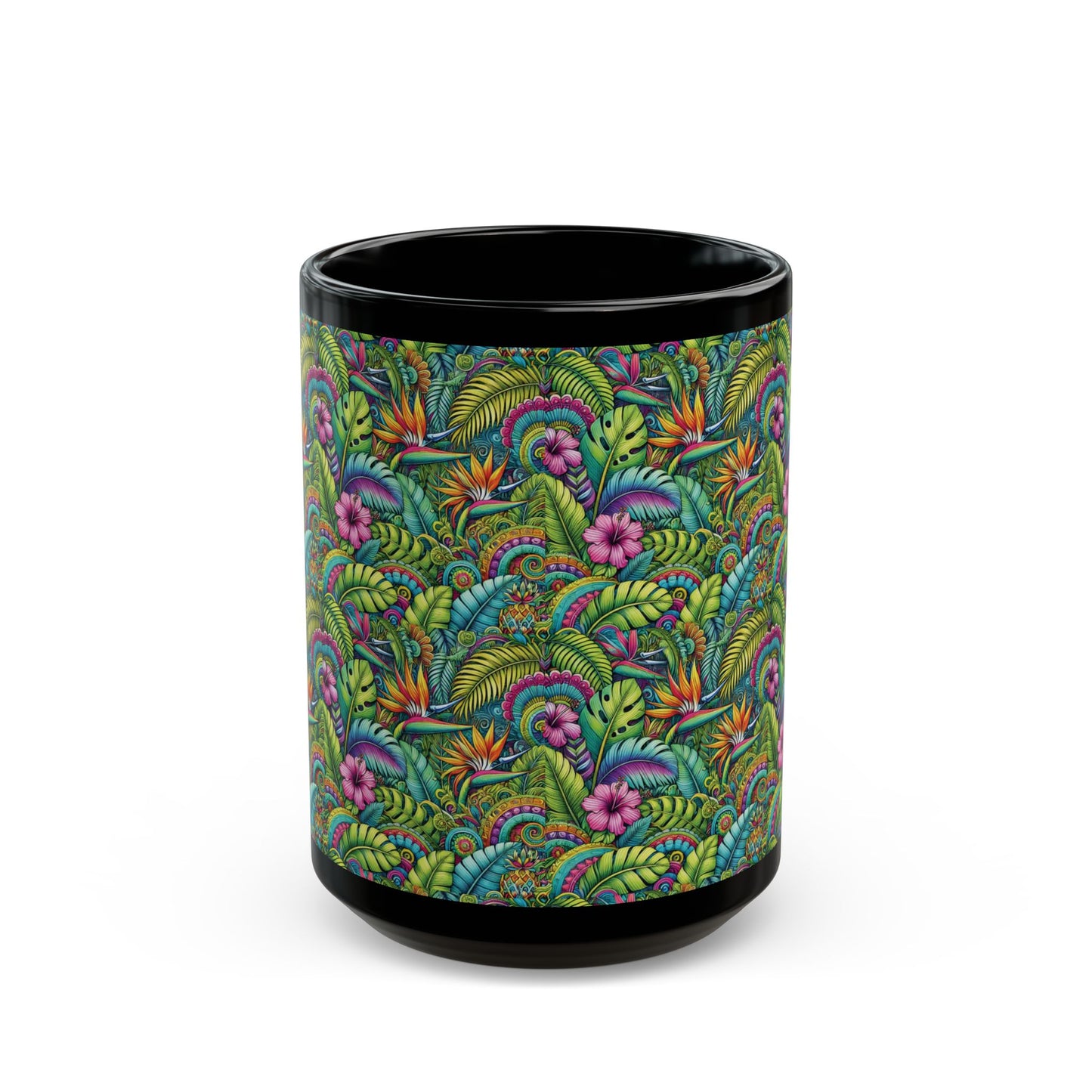 Black Coffee Mug - Rainforest Blooms