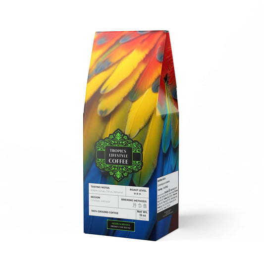 Palm Harvest™ Blend (Medium Roast) Specialty Grade Craft Coffee / Parot Macaw Feathers