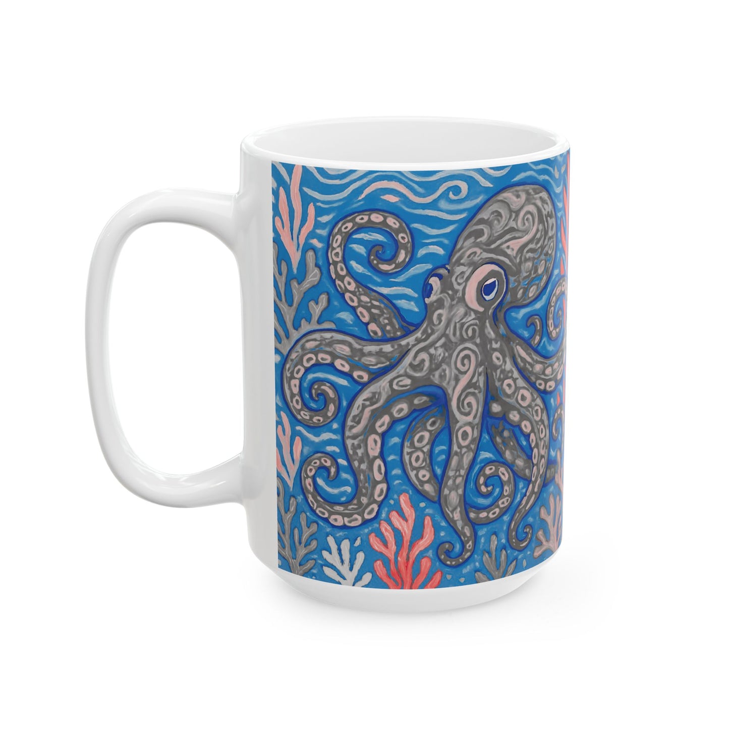 Ceramic White Mug - 11oz & 15oz, Slate Octopus Kraken Joe