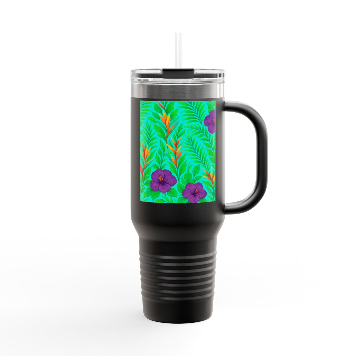 Midnight Flower Green Insulated Travel Mug - 40oz - Perfect for Outdoor Adventures