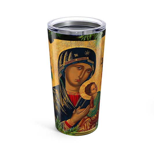 Religious Tumbler 20oz, Green, Tropical Our Lady of Perpetual Help