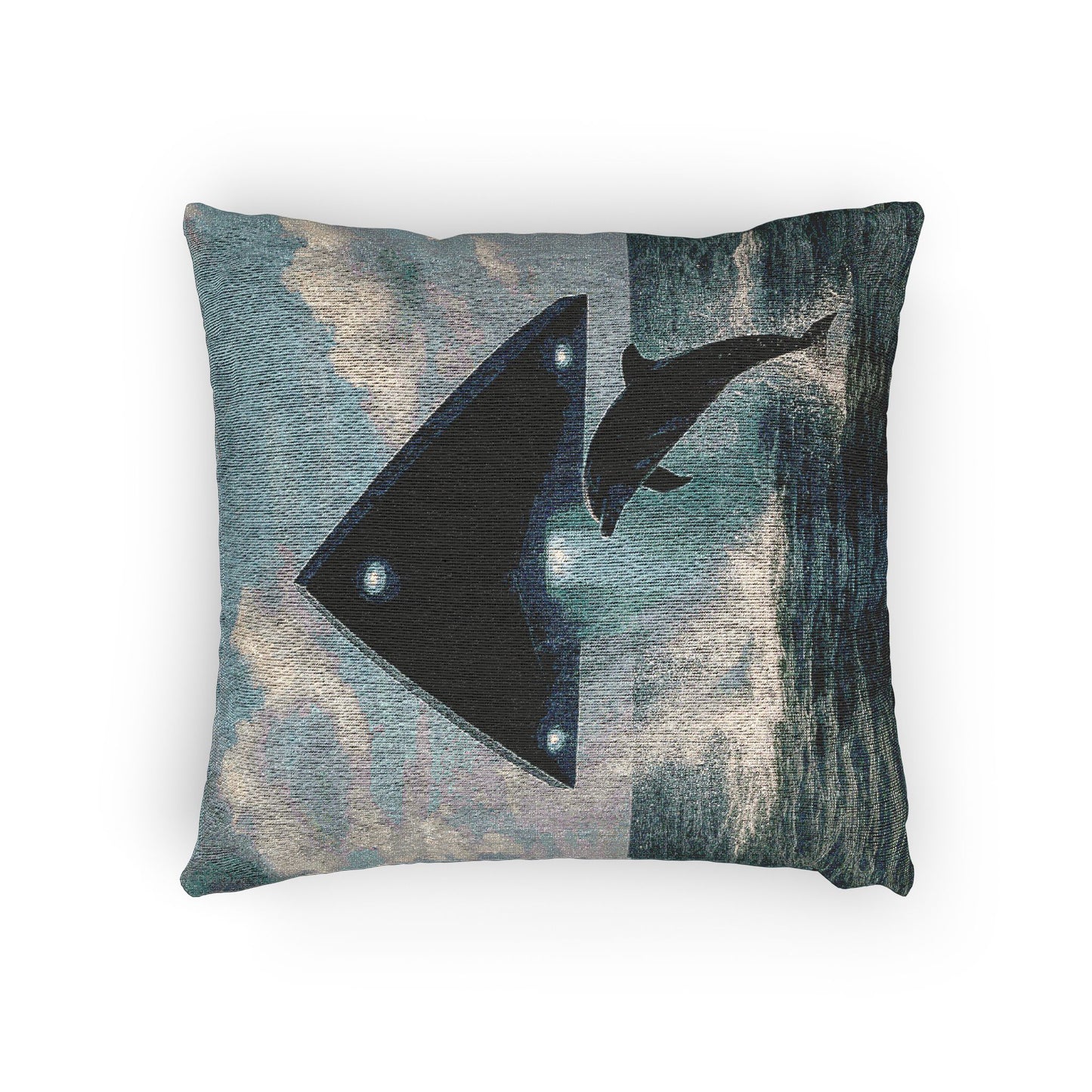 Woven Pillow, 17"W x 18"L - UFO and Dolphin