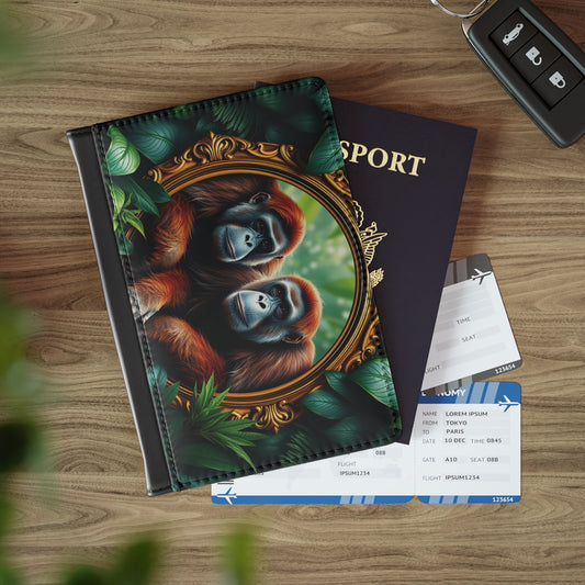 Tropical Passport Cover, Faux Leather - RFID blocking for travel security / Rainforest Framed Orangutan Apes