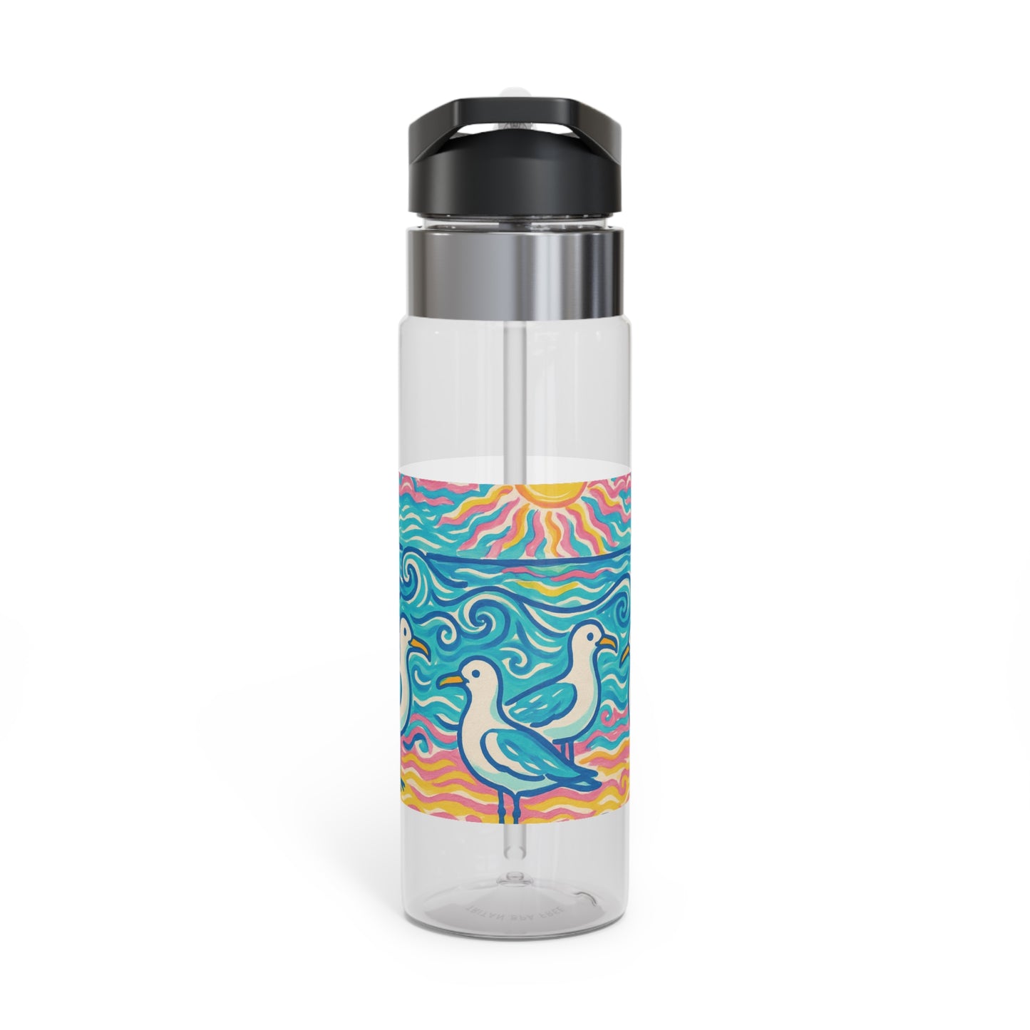 Tropical 20oz Tritan Sport Water Bottle -  Leakproof, Lightweight, BPA-Free / Tropical Beach Seagulls