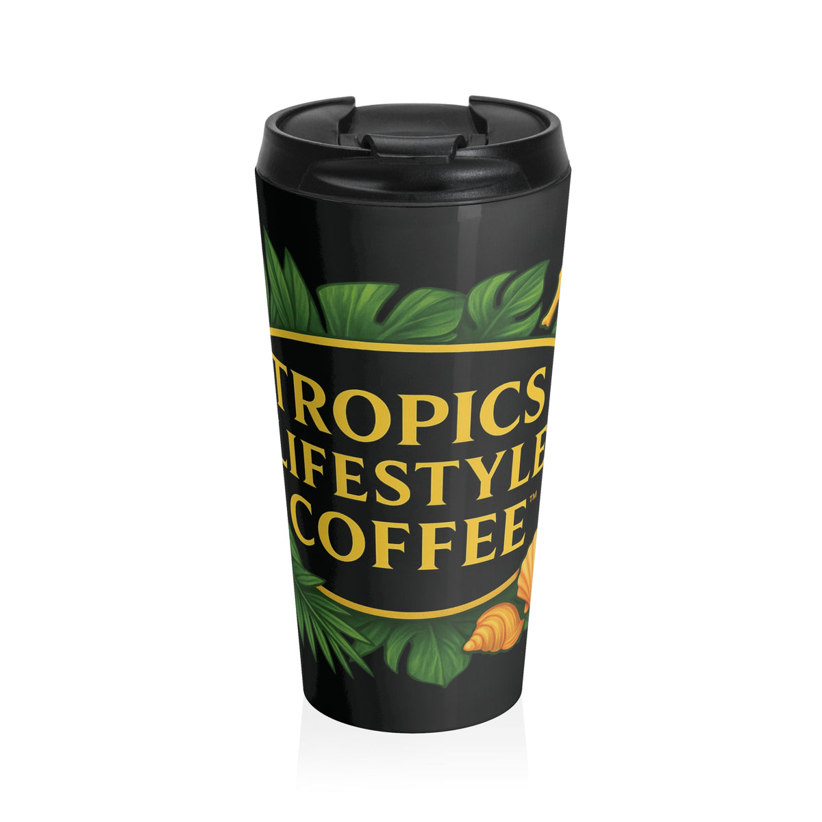 15 oz. Stainless Steel Travel Mug / TLCoffee Seahorse Logo, Black