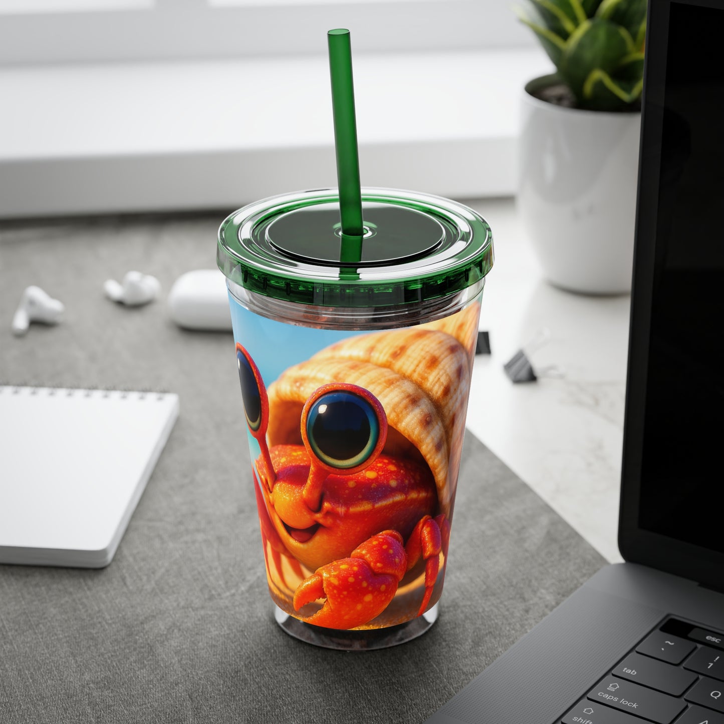 Tropical Tumbler with Straw | 16oz Colorful Travel Cup / Baby Hermit Crab