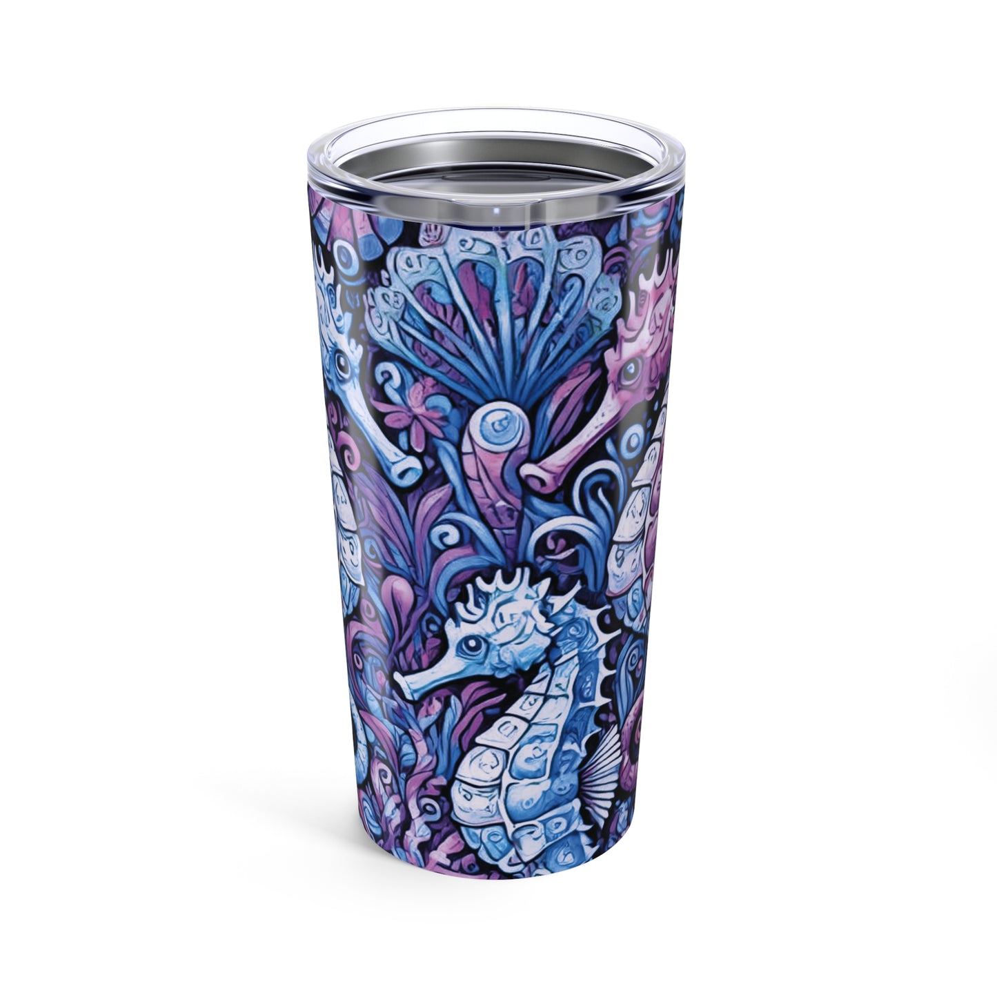 20oz Tropical Glossy Tumbler, Stainless Steel / Seahorse Trio, Blue