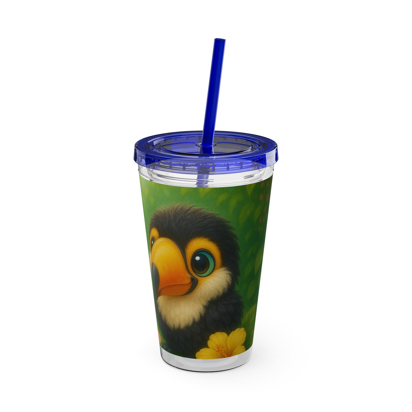Tropical Tumbler with Straw | 16oz Colorful Travel Cup / Baby Toucans