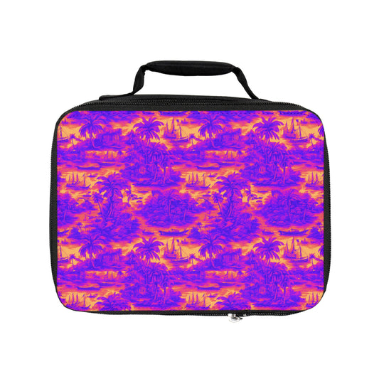 Crazy Cool Tropical Toile Lunch Bag - Eco-Friendly Insulated Tote, Adult and Child Lunchbox / Perfect for Picnics, Beach Outings