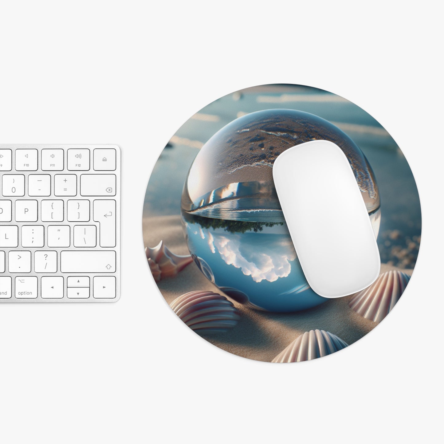 Coastal Mouse Pad, 2 Shapes - Fun Vibes for Home Office & Gamer / Beach Illusion Ball, Seashells