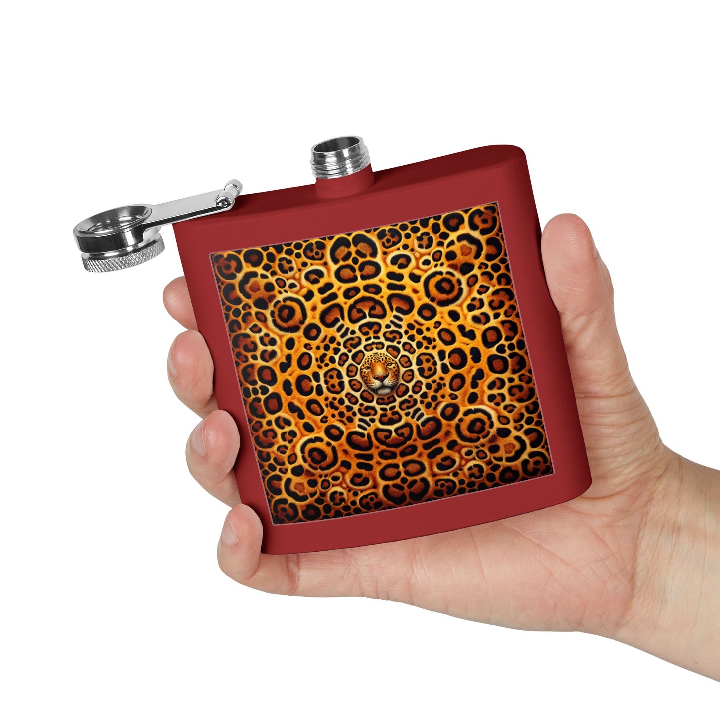 Tropical Stainless Steel 6 oz. Flask, Many Colors – Kaleidoscope Jaguar Spots