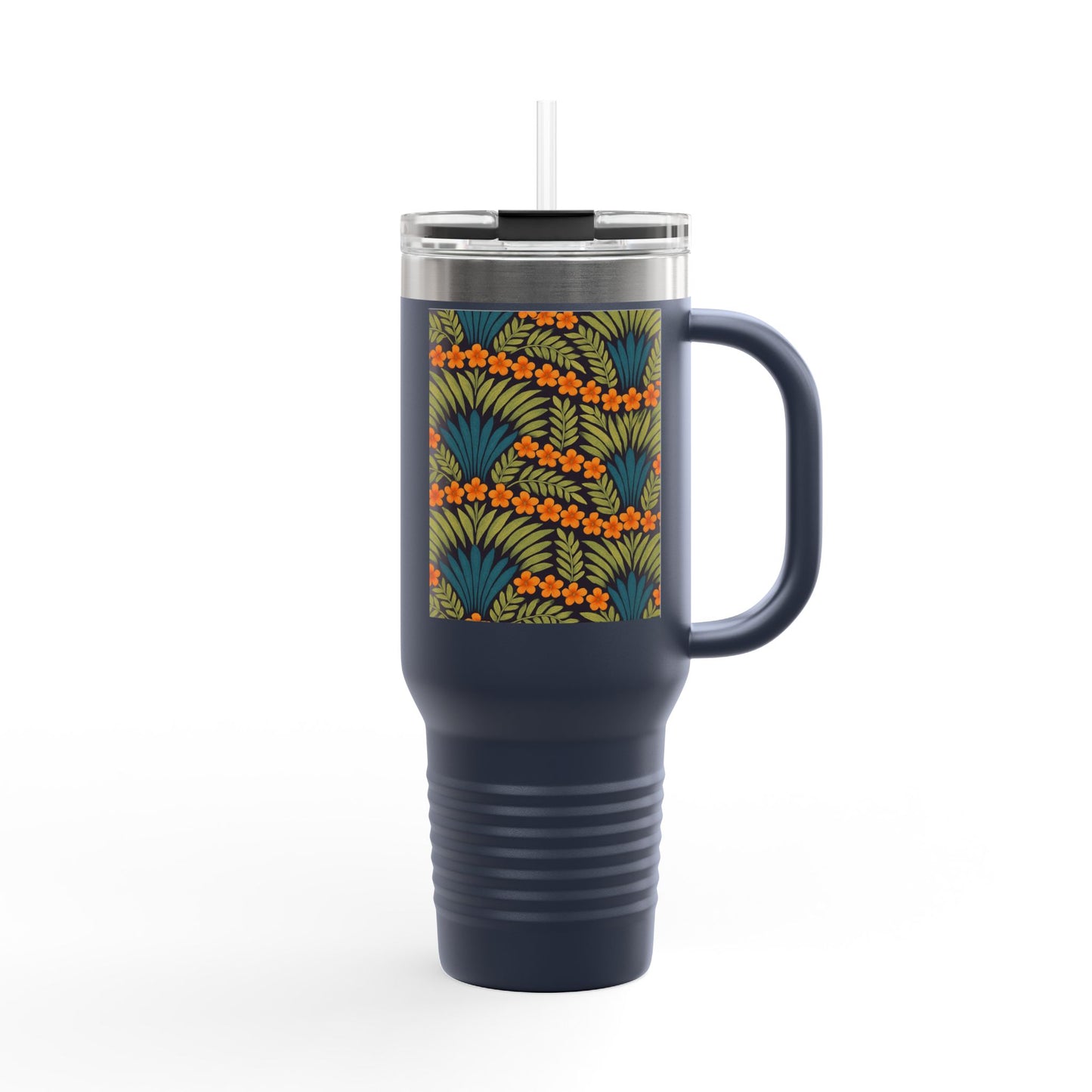 Insulated Travel Mug, 40oz / Hibiscus Fan Dance, Orange - Perfect for Outdoor Adventures