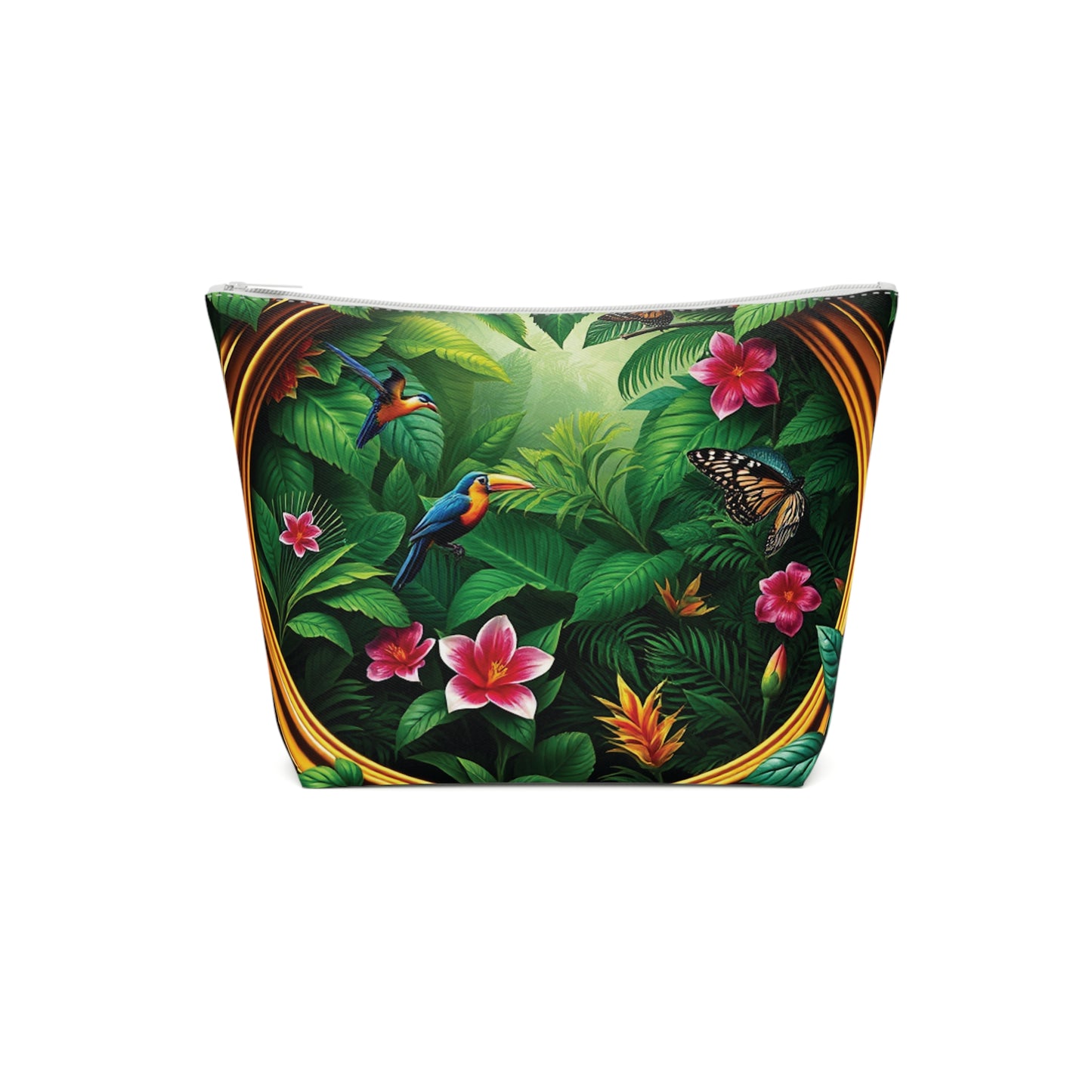 Tropical Cotton Cosmetic Bag - Makeup Pouch, 5 Sizes / Framed Rainforest