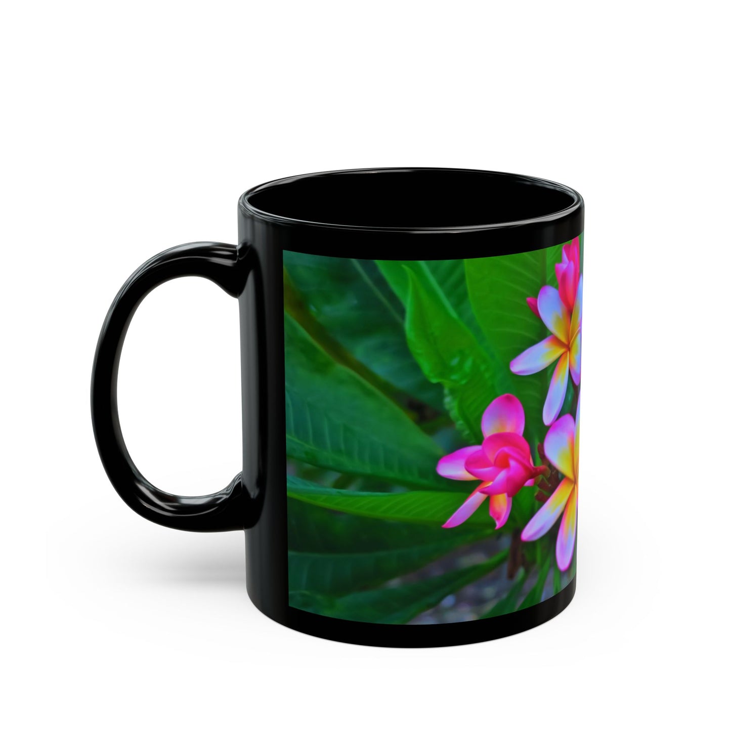 Vibrant Floral Black Coffee Mug - Hawaiian Flowers Perfect Gift for Nature Lovers