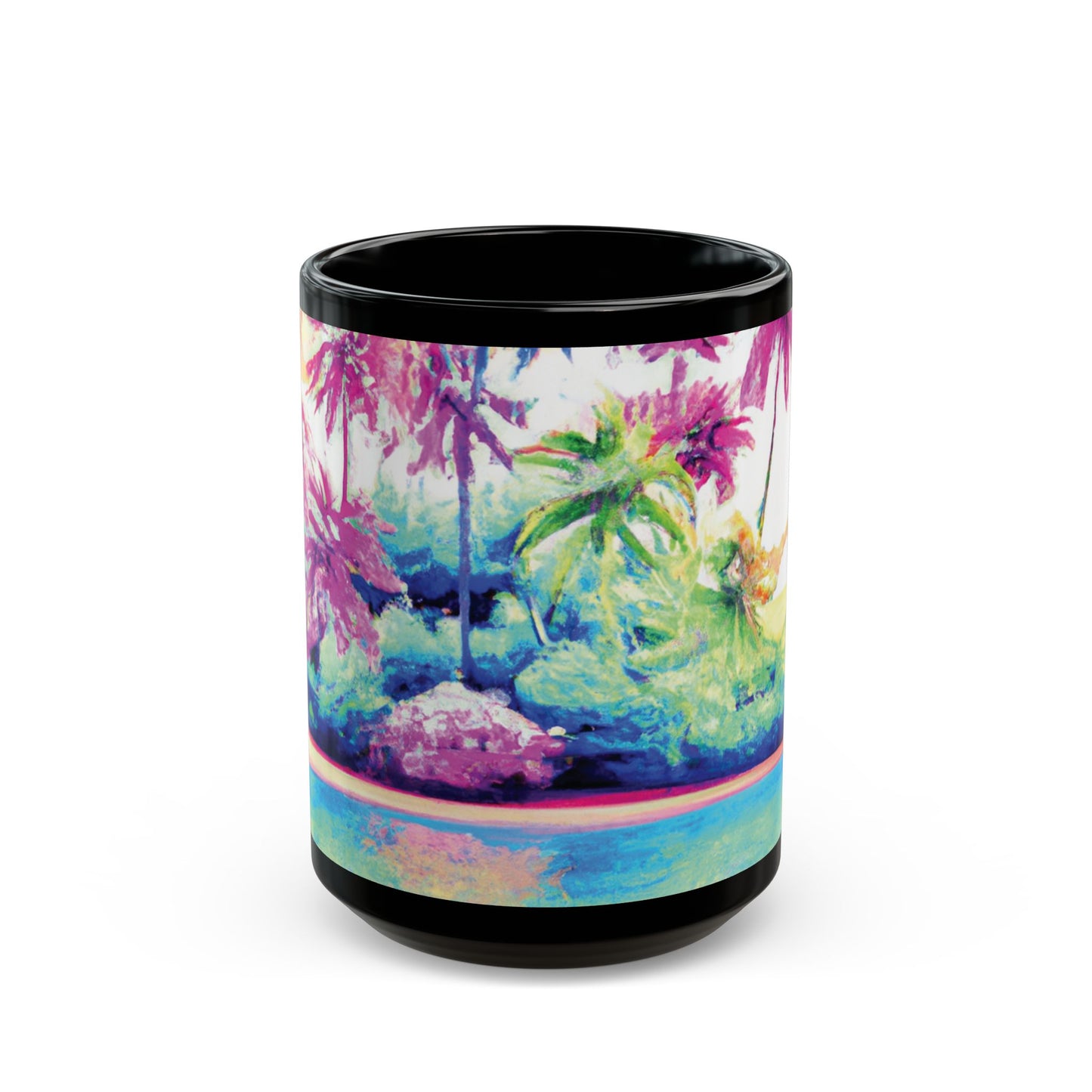 Black Coffee Mug - Watercolor Beach