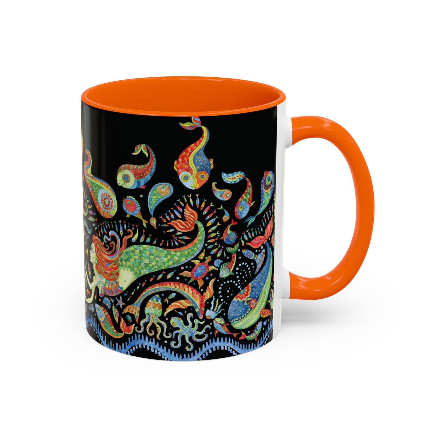 Mermaid Kingdom/Black, Coffee Mug, 8 Colors - Fun Tropical Drinkware for Beach Vibes