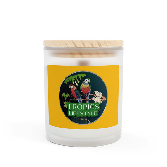 Frosted Glass Candle, 11oz - Two Brazilian Parrots, Yellow