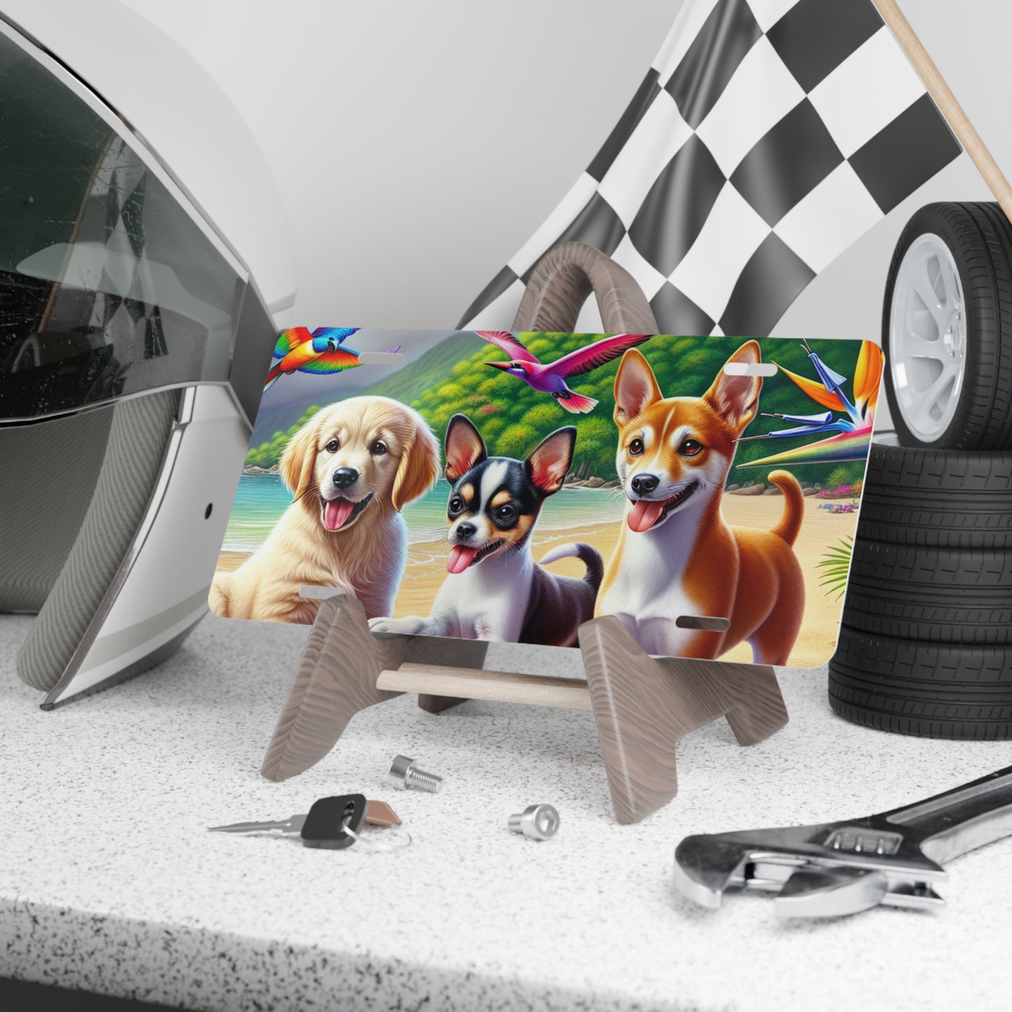 Beach Dog Party Vanity Plate - for Cars, Trucks, and Decor