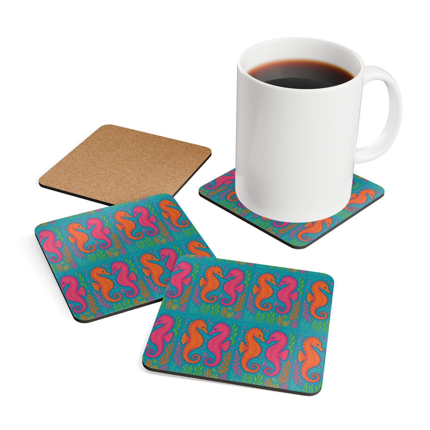 Four-piece Coaster Set - Sunset Seahorses