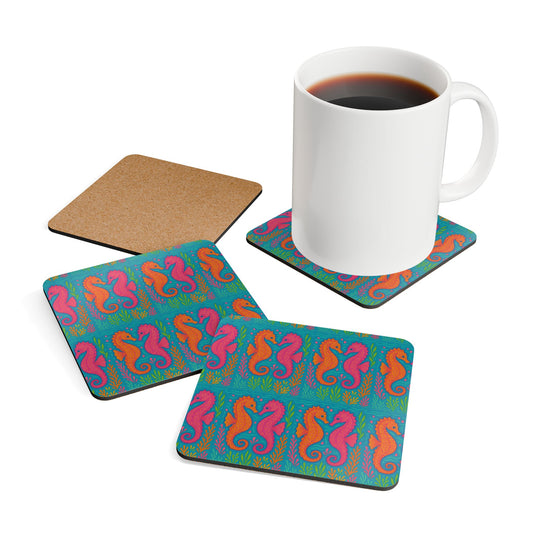 Four-piece Coaster Set - Sunset Seahorses