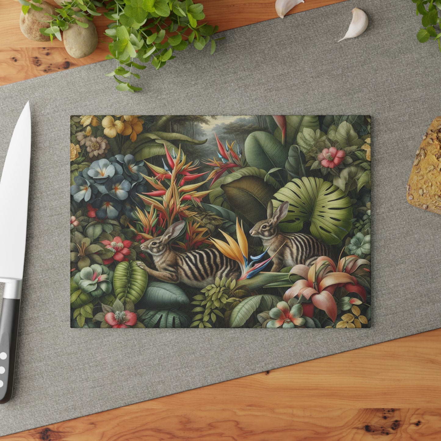 Glass Cutting Board, 2 sizes - Rainforest Rabbit Outing
