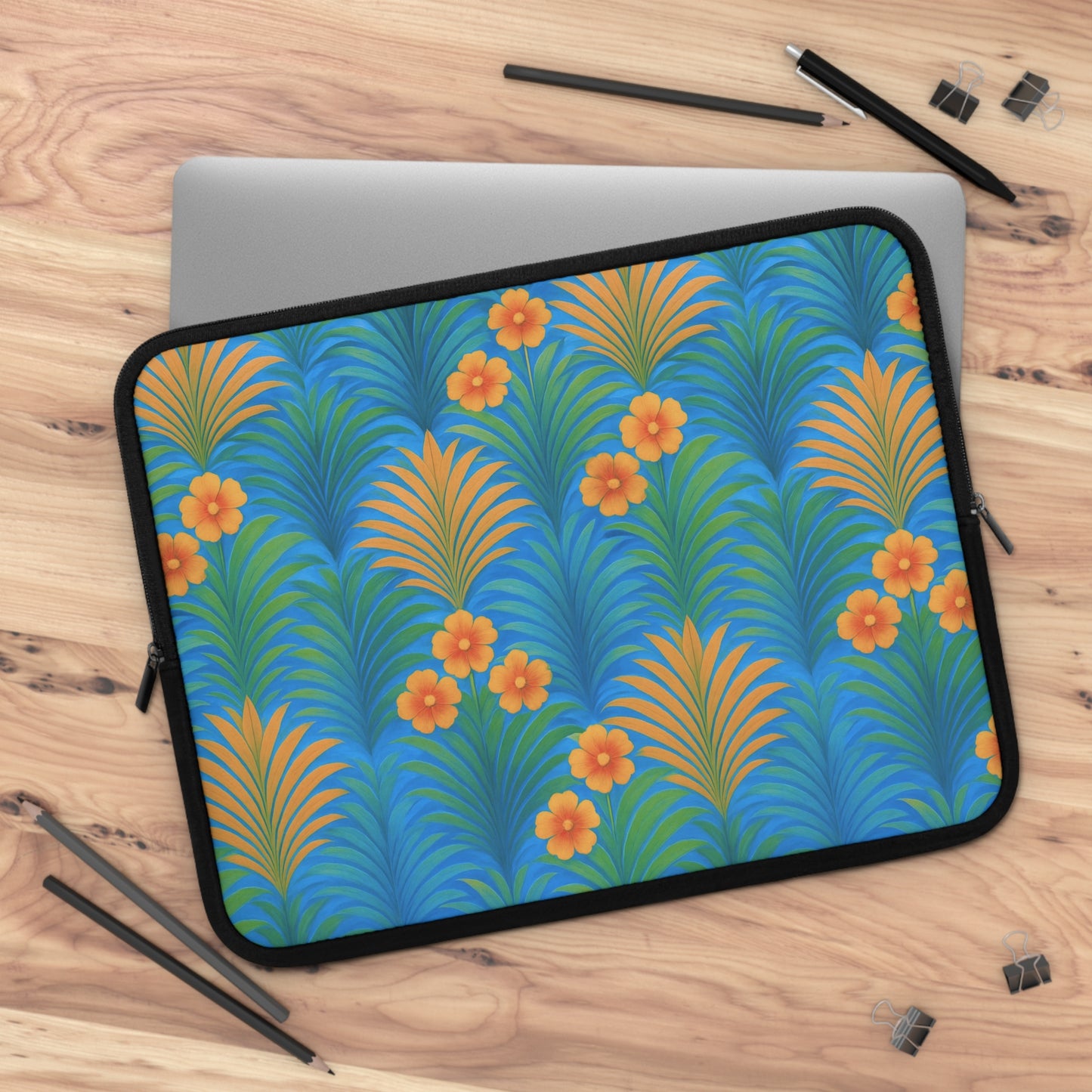 Tropical Laptop Sleeve, 5 Sizes - Perfect for Beach Lovers & Students / Sunrise Palms, Orange