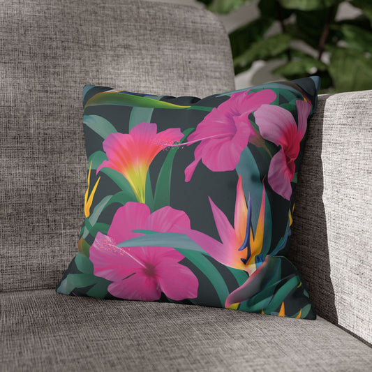 Faux Suede Square Pillowcase - Tropical Floral Beauties