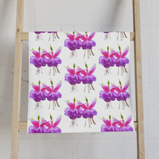 Tropical Paradise Hand Towel - Vibrant Flower Design for Kitchen or Bath / Two Fuchsias