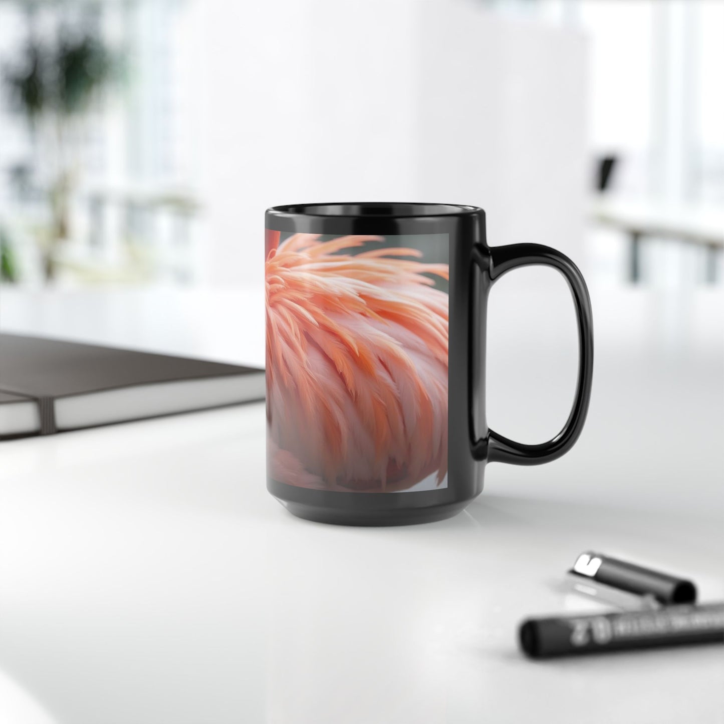 Black Coffee Mug - Tropical Flamingo Feathers