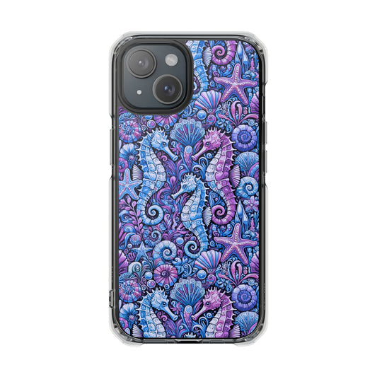 Seahorses/Blue Magnetic Clear Phone Case, Many Models