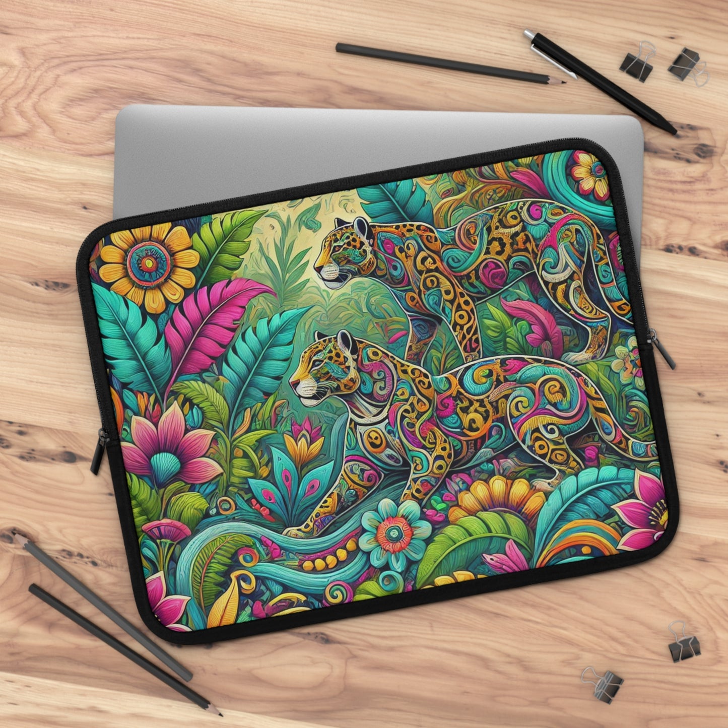 Tropical Laptop Sleeve, 5 Sizes - Perfect for Rainforest Lovers & Students / Jaguar Pop