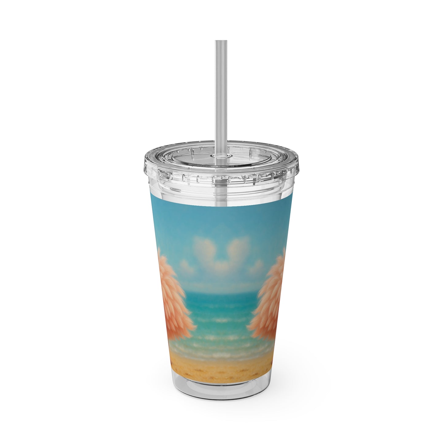 Tropical Tumbler with Straw | 16oz Colorful Travel Cup / Baby Flamingo