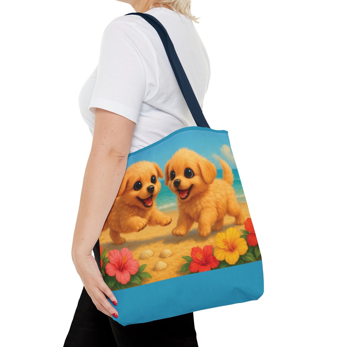 Two Puppies on Beach Tote Bag - 3 Sizes