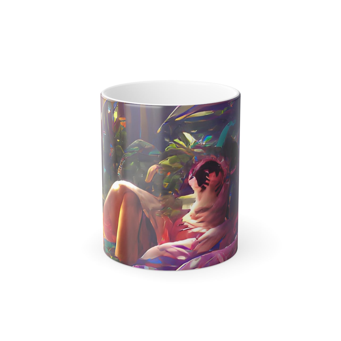 Color Morphing Mug, 11oz, Midnight Kiss in Tropical Garden