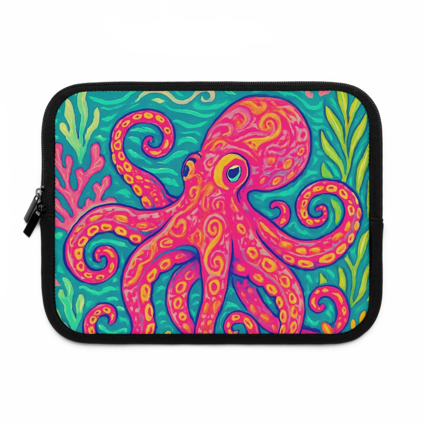 Tropical Laptop Sleeve, 5 Sizes - Perfect for Beach Lovers & Students / Octopus Kraken Joe, Red
