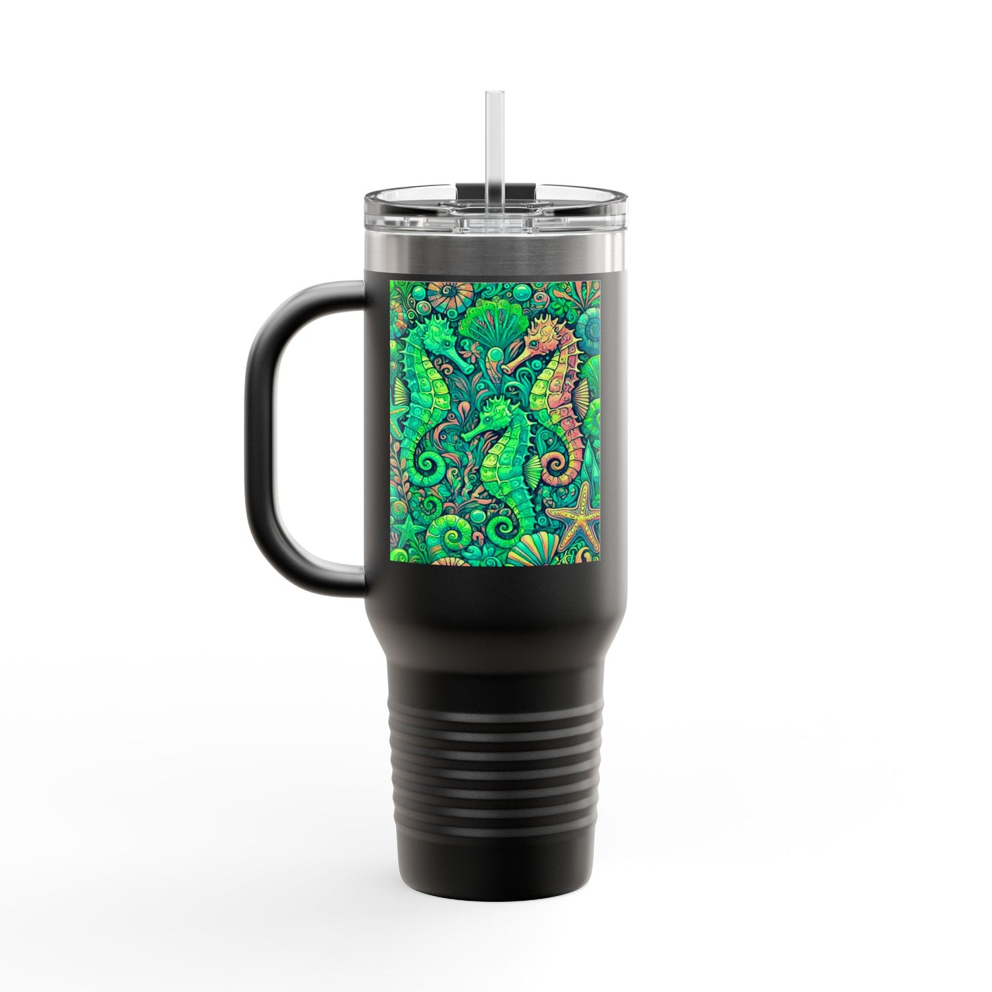 Seahorses Lime Insulated Travel Mug - 40oz - Perfect for Outdoor Adventures
