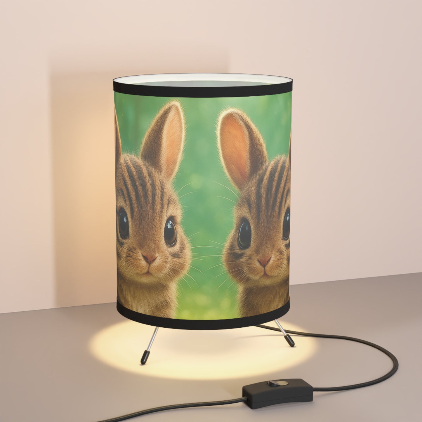 Baby Sumatran Rabbits Tripod Lamp with Artistic High-Res Shade - Perfect for Home Décor