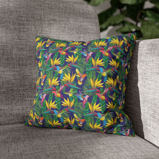 Faux Suede Square Pillowcase - Bird of Paradise Toile