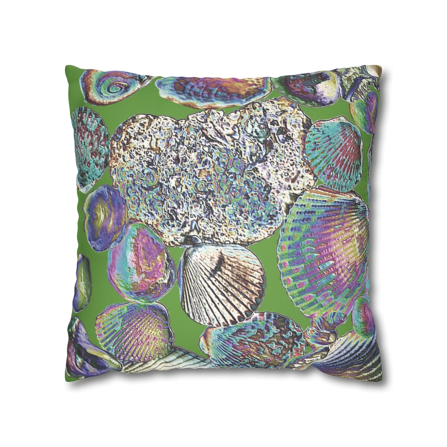 Faux Suede Square Pillowcase - Heatwave Seashell Collection, Green